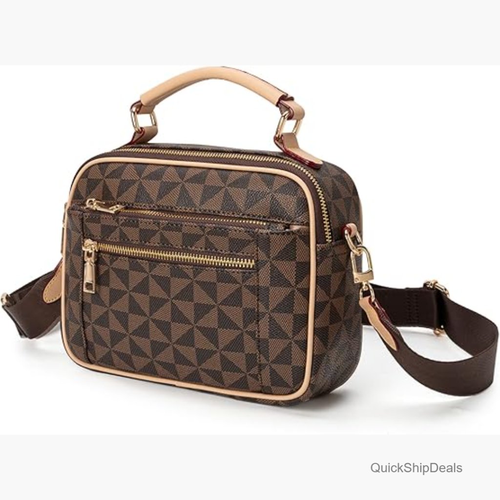Multi-Pocket Vegan Leather Crossbody Bag With Wide Strap